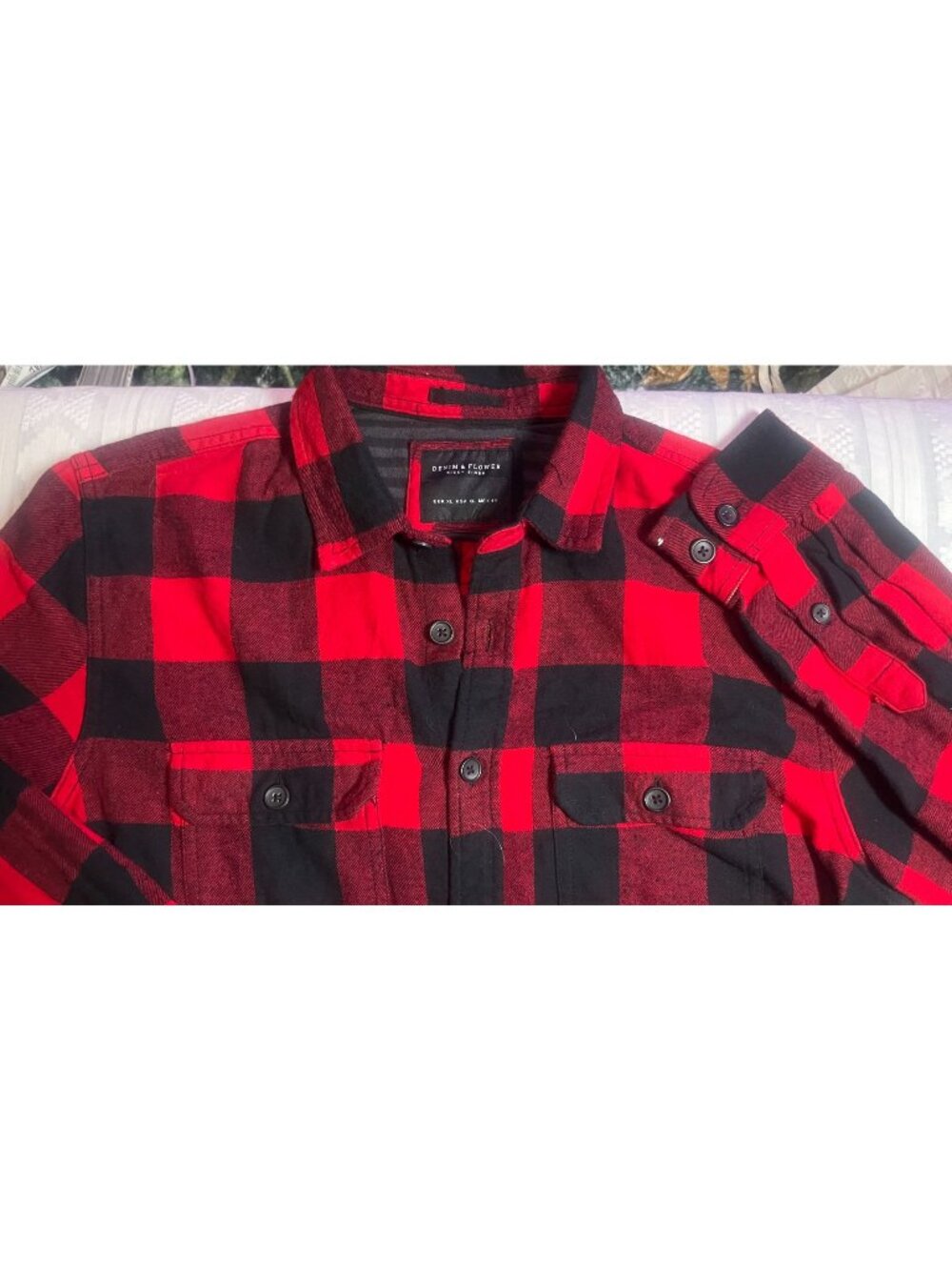 Denim & Flower Red & Black Buffalo Plaid Button-Up Shirt XL Long Sleeve Cotton